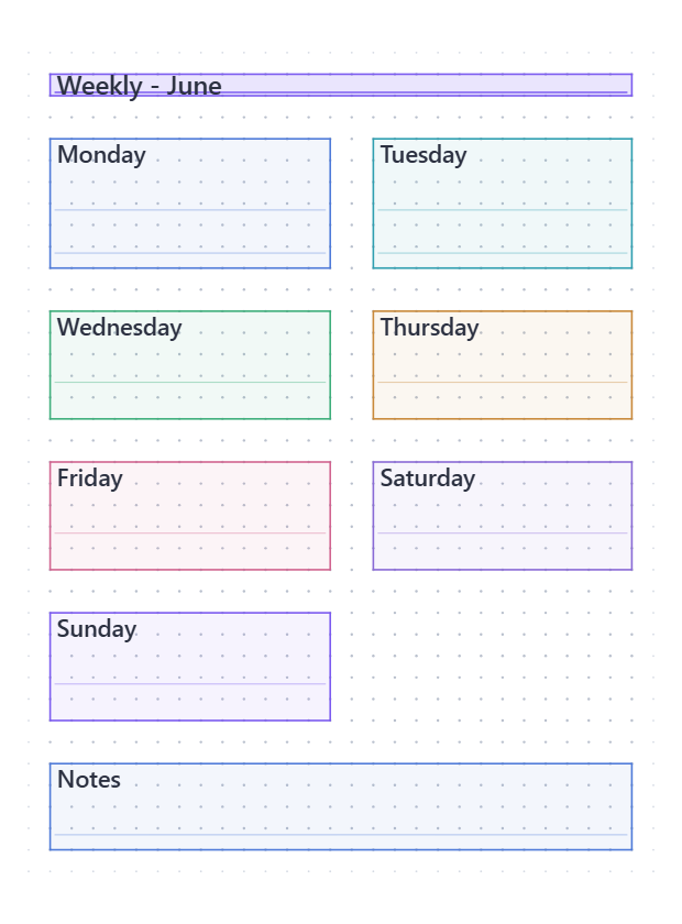 A colourful weekly spread where every day is a different harmonious colour